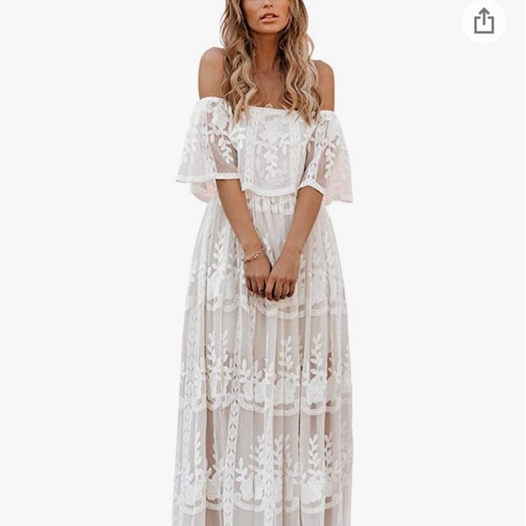 Dresses & Skirts - Casual Off Shoulder Maxi Dress White Lace Sleeve Beach Dress